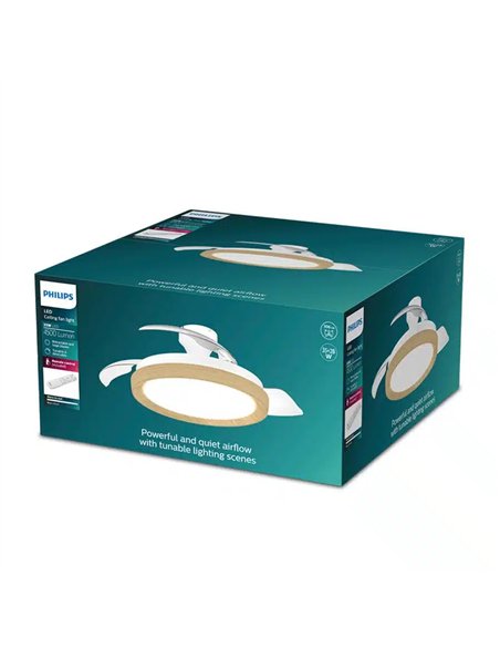Philips Bliss Ventilador de Techo con Luz LED Regulable, Aspas Retráctiles y Mando, Madera