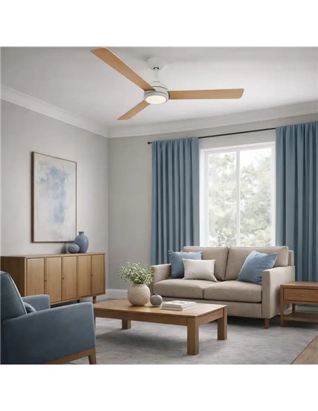 Philips Velyx 32+24W Ventilador de Techo con Luz LED Regulable y Mando, Blanco/Madera Clara