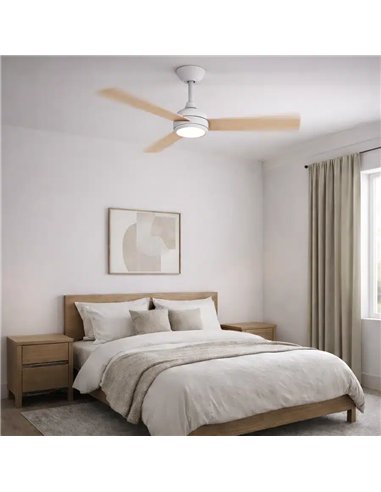 Philips Velyx 32+24W Ventilador de Techo con Luz LED Regulable y Mando, Blanco/Madera Clara