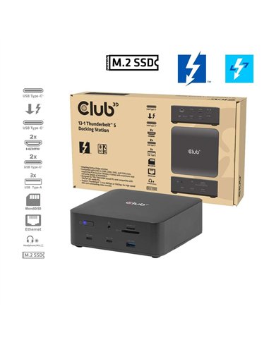 Club 3D CSV-2562 Docking Station Thunderbolt 5 con 12 Puertos, SSD M.2, 2xHDMI, 8K/60Hz
