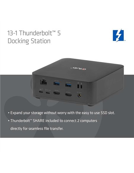 Club 3D CSV-2562 Docking Station Thunderbolt 5 con 12 Puertos, SSD M.2, 2xHDMI, 8K/60Hz
