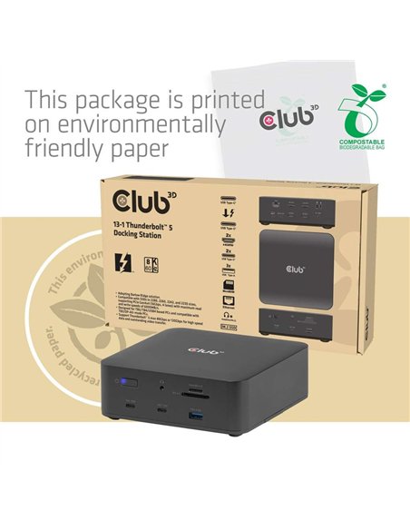 Club 3D CSV-2562 Docking Station Thunderbolt 5 con 12 Puertos, SSD M.2, 2xHDMI, 8K/60Hz