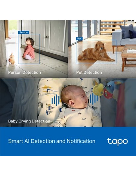 TP-Link Tapo C260 Cámara de Vigilancia 360º Interior, 4K 8MP, Detección IA, Reconocimiento Facial, Visión Nocturna Monitor
