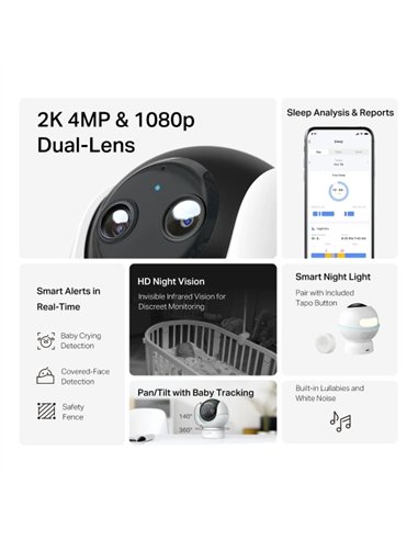 TP-Link Tapo C840 Cámara para Bebés WiFi 2K QHD Visión Nocturna Audio Bidireccional Monitor