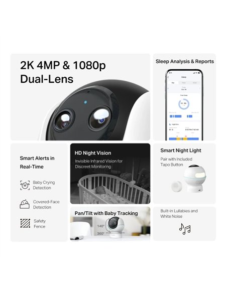 TP-Link Tapo C840 Cámara para Bebés WiFi 2K QHD Visión Nocturna Audio Bidireccional Monitor