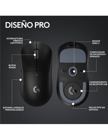Logitech G PRO X Superlight 2 Lightspeed Ratón Inalámbrico Gaming Negro 44000 DPI
