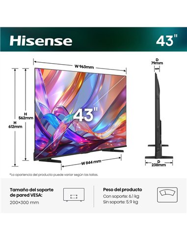 Hisense 43E7S 43" QLED 4K UltraHD 120Hz Smart TV VIDAA HDR10+ Dolby Atmos