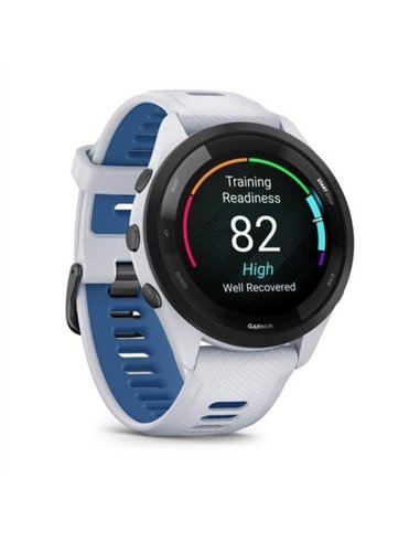 Garmin Forerunner 265 46mm Bisel Negro con Carcasa en Blanco, Correa de Silicona en Blanco/Azul