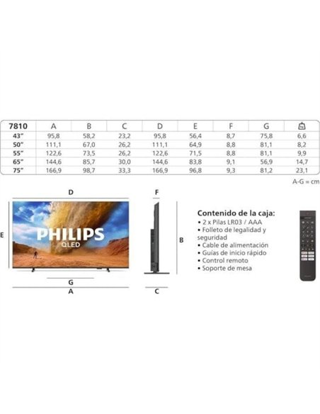 Philips 43PUS7810 43" QLED 4K UltraHD Titan Os Dolby Atmos Alexa Televisor