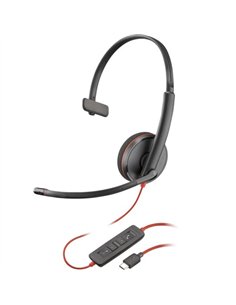 Poly Blackwire 3210 Auricular Monaural USB-C Negro Adaptador de USB-C a USB-A
