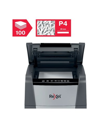 Rexel Optimum AutoFeed 100X Destructora de Papel Corte en Partículas P4 100 Hojas 34L