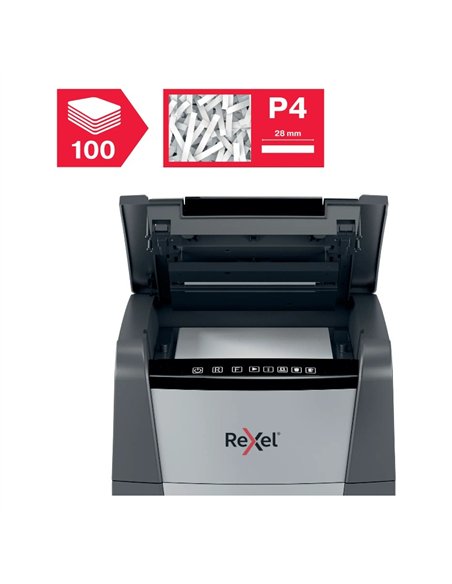 Rexel Optimum AutoFeed 100X Destructora de Papel Corte en Partículas P4 100 Hojas 34L