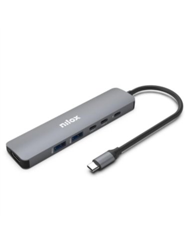 Nilox NXDSUSBC09 Docking Station USB-C Slim 6 en 1 HDMI 4K 60Hz DisplayPort PD 100W