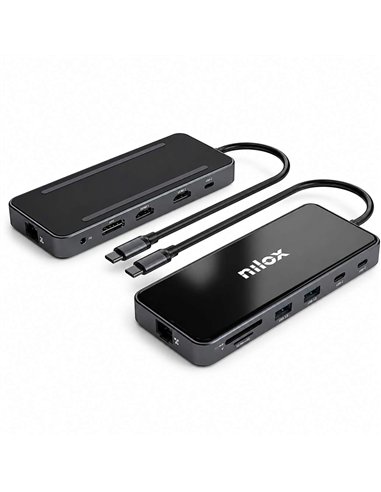 Nilox NXDSUSBC10 Docking Station USB-C Slim 12 en 1 HDMI 4K 60Hz DisplayPort PD 100W
