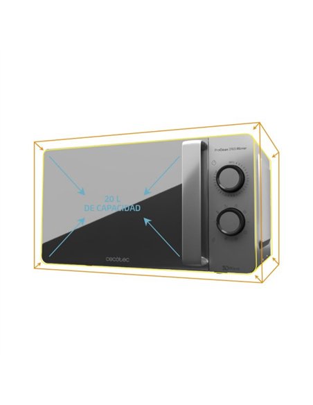 Cecotec ProClean 3160 Flatbed Mirror Microondas sin Plato con Grill 20L 700W
