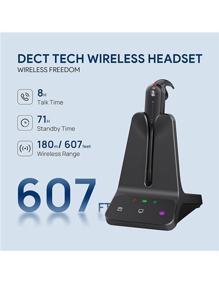 Yealink WH63 E2 Teams Auriculares Inalámbricos DECT Mono USB-C Negro