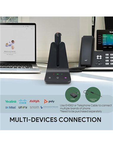 Yealink WH63 E2 Teams Auriculares Inalámbricos DECT Mono USB-C Negro