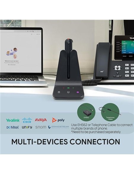 Yealink WH63 E2 Teams Auriculares Inalámbricos DECT Mono USB-C Negro