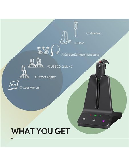 Yealink WH63 E2 Teams Auriculares Inalámbricos DECT Mono USB-C Negro