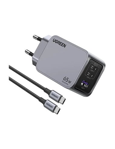 Ugreen Nexode Pro Cargador de Pared GaN 65W 2xUSB-C 1xUSB-A Gris