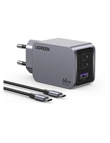 Ugreen Nexode Pro Cargador de Pared GaN 65W 2xUSB-C 1xUSB-A Gris