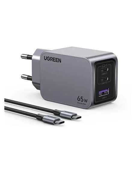 Ugreen Nexode Pro Cargador de Pared GaN 65W 2xUSB-C 1xUSB-A Gris