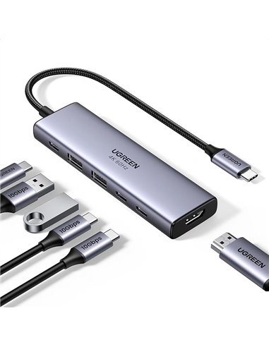 Ugreen Hub USB-C 6 en 1 HDMI 4K/60Hz 2xUSB-C 2xUSB-A PD 100W Gris