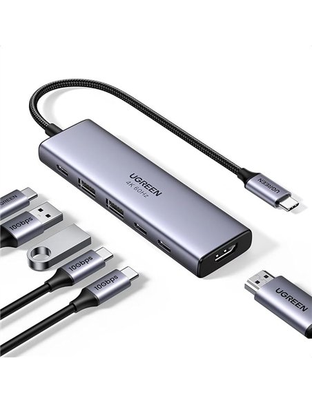 Ugreen Hub USB-C 6 en 1 HDMI 4K/60Hz 2xUSB-C 2xUSB-A PD 100W Gris