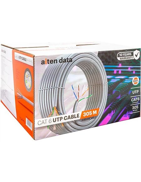 Aiten Data Bobina Cable de Red UTP CAT6 Awg 23 OFC LSHZ Gris 305m