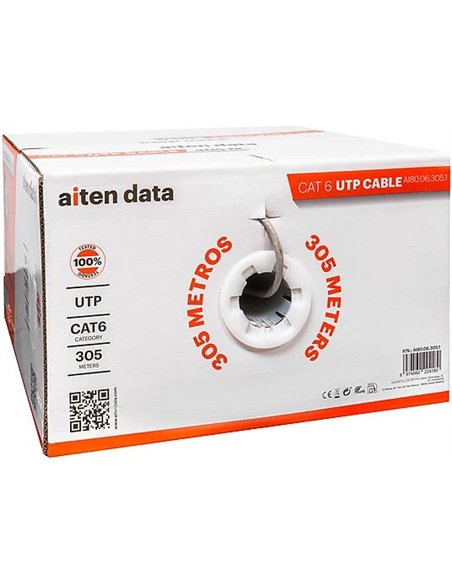 Aiten Data Bobina Cable de Red UTP CAT6 Awg 23 OFC LSHZ Gris 305m