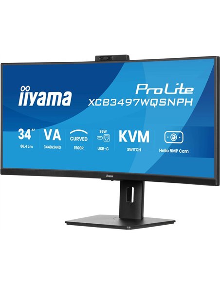 iiyama ProLite XCB3497WQSNPH-B1 34" LED VA UWQHD 120Hz USB-C RJ45 Negro Monitor Curvo