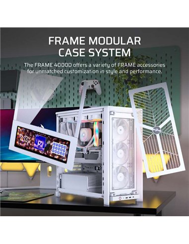 Corsair FRAME 4000D WOOD RS Caja PC Semitorre Modular ATX Panel Madera Nogal Blanco