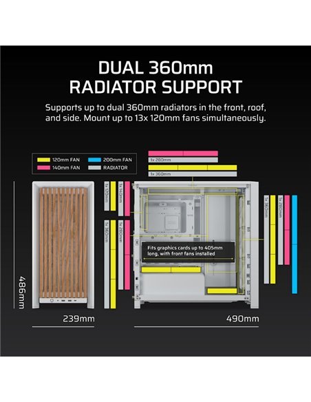 Corsair FRAME 4000D WOOD RS Caja PC Semitorre Modular ATX Panel Madera Nogal Blanco