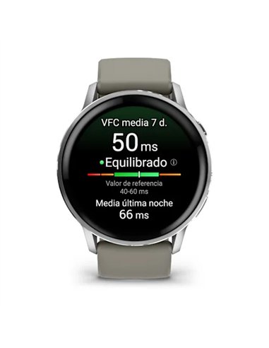 Garmin Venu 4 Smartwatch GPS 45mm AMOLED 5ATM Pulsómetro SpO2 Plata con Correa Gris
