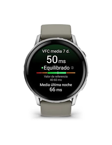 Garmin Venu 4 Smartwatch GPS 45mm AMOLED 5ATM Pulsómetro SpO2 Plata con Correa Gris