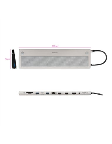 Nanocable Hub USB-C 3.1 PD 100W 2xHDMI DisplayPort RJ45 SD/TF Gris 18cm