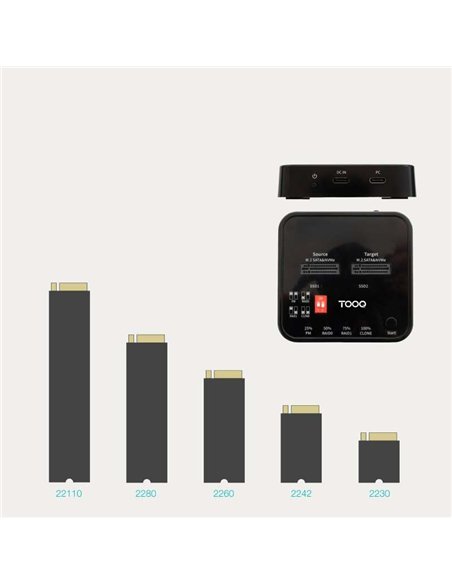 TooQ TQDS-201B Docking Station USB-C 3.2 Gen 2 2xM.2 NGFF/NVMe 10Gbps RAID Negro