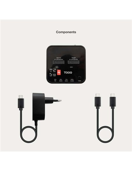 TooQ TQDS-201B Docking Station USB-C 3.2 Gen 2 2xM.2 NGFF/NVMe 10Gbps RAID Negro