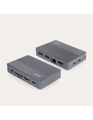 TooQ TQE-2242G Caja Externa SSD M.2 SATA NGFF/NVMe PCIe + Hub USB-C 10 en 1 10Gbps PD 100W Gris