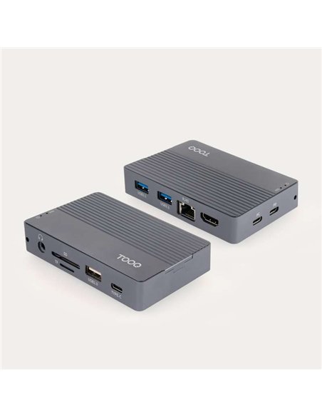 TooQ TQE-2242G Caja Externa SSD M.2 SATA NGFF/NVMe PCIe + Hub USB-C 10 en 1 10Gbps PD 100W Gris