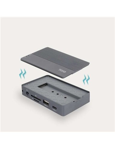 TooQ TQE-2242G Caja Externa SSD M.2 SATA NGFF/NVMe PCIe + Hub USB-C 10 en 1 10Gbps PD 100W Gris
