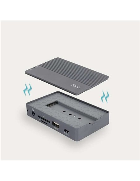 TooQ TQE-2242G Caja Externa SSD M.2 SATA NGFF/NVMe PCIe + Hub USB-C 10 en 1 10Gbps PD 100W Gris