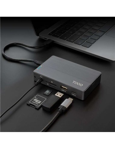 TooQ TQE-2242G Caja Externa SSD M.2 SATA NGFF/NVMe PCIe + Hub USB-C 10 en 1 10Gbps PD 100W Gris