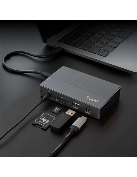 TooQ TQE-2242G Caja Externa SSD M.2 SATA NGFF/NVMe PCIe + Hub USB-C 10 en 1 10Gbps PD 100W Gris