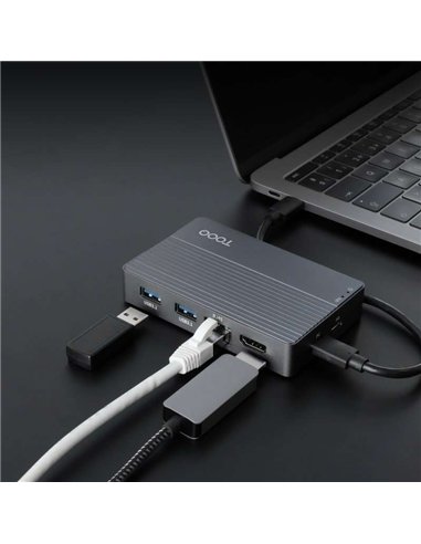TooQ TQE-2242G Caja Externa SSD M.2 SATA NGFF/NVMe PCIe + Hub USB-C 10 en 1 10Gbps PD 100W Gris