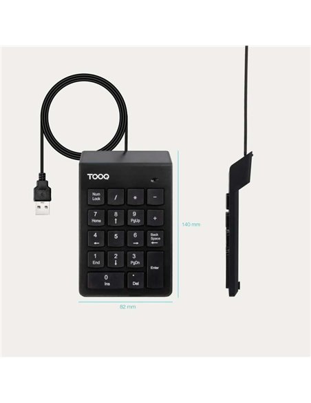 TooQ TQK-2001-B Teclado Numérico USB-A 19 Teclas Negro