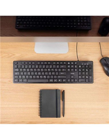 TooQ TQK-2003-B Teclado de Membrana Silencioso USB 104 Teclas Negro