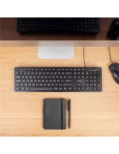TooQ TQK-2003-B Teclado de Membrana Silencioso USB 104 Teclas Negro