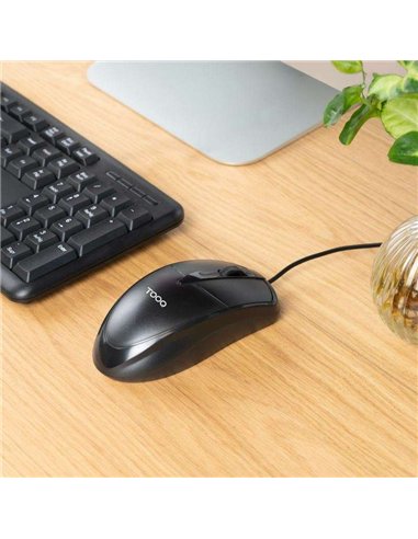 TooQ TQM-1001-B Ratón con Cable USB 1000 DPI Ambidiestro Negro