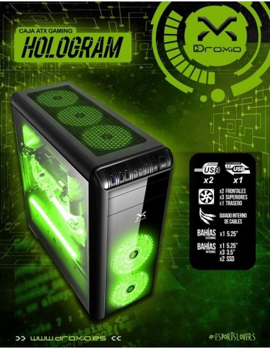 Droxio Hologram USB 3.0 con Ventana Negra Caja ATX